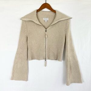 SOFIA JEANS Sofia Vergara Wide Collar Zip Cardigan Crop Knit Tan‎ Size Medium